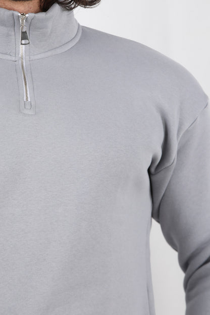 Holdra Erkek Dik Yaka Bel Kol Lastikli Şardonlu Sweat Gri