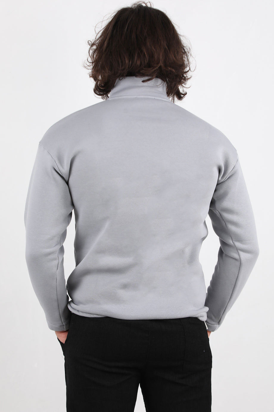 Holdra Erkek Dik Yaka Bel Kol Lastikli Şardonlu Sweat Gri