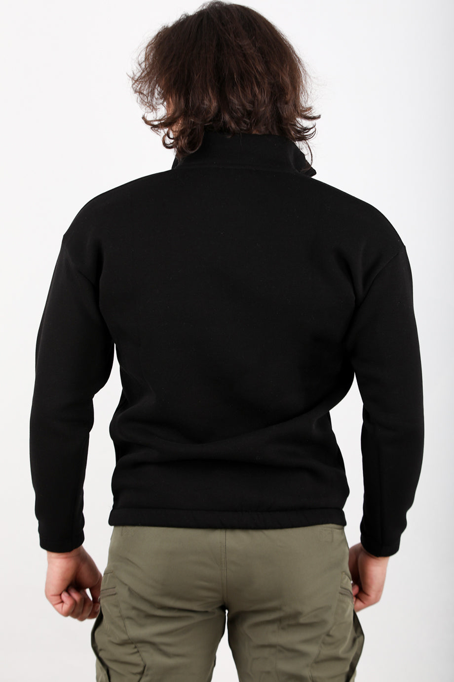 Standneck Erkek Dik Yaka Bel Kol Lastikli Şardonlu Sweat Siyah