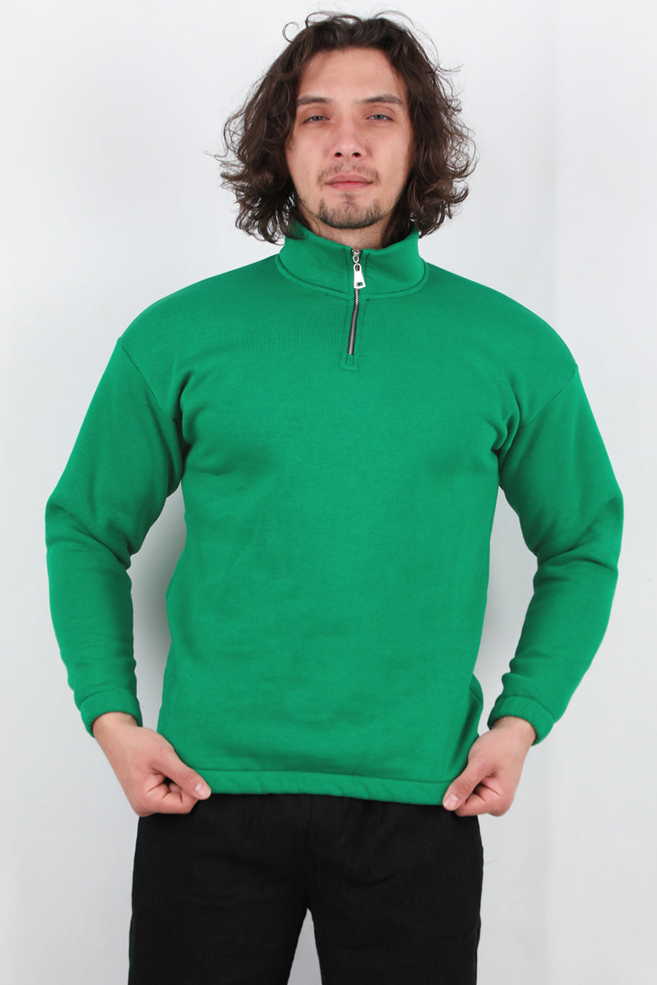 Holdra Erkek Dik Yaka Bel Kol Lastikli Şardonlu Sweat Yeşil