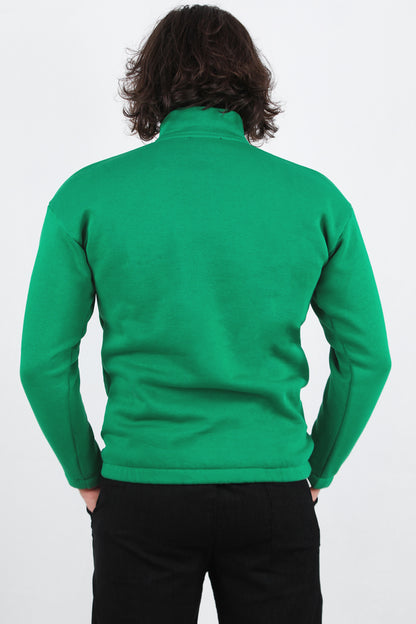 Holdra Erkek Dik Yaka Bel Kol Lastikli Şardonlu Sweat Yeşil