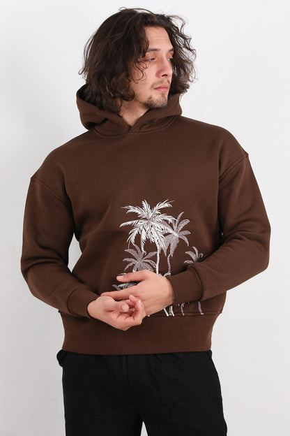 Palmor Erkek Palmiye Nakışlı Sweat Kahverengi