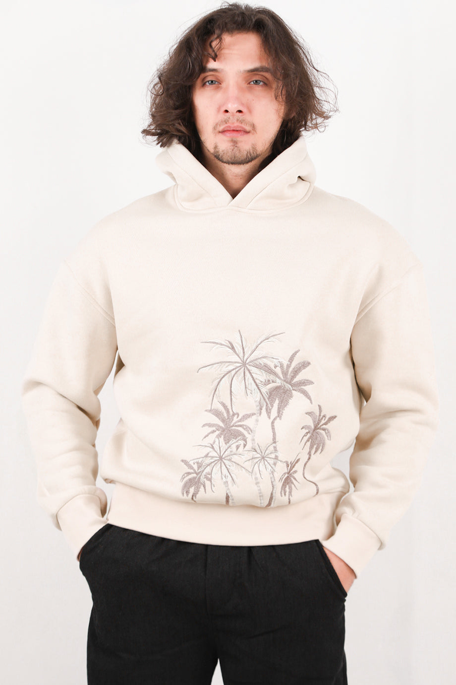 Palmor Erkek Palmiye Nakışlı Sweat Taş