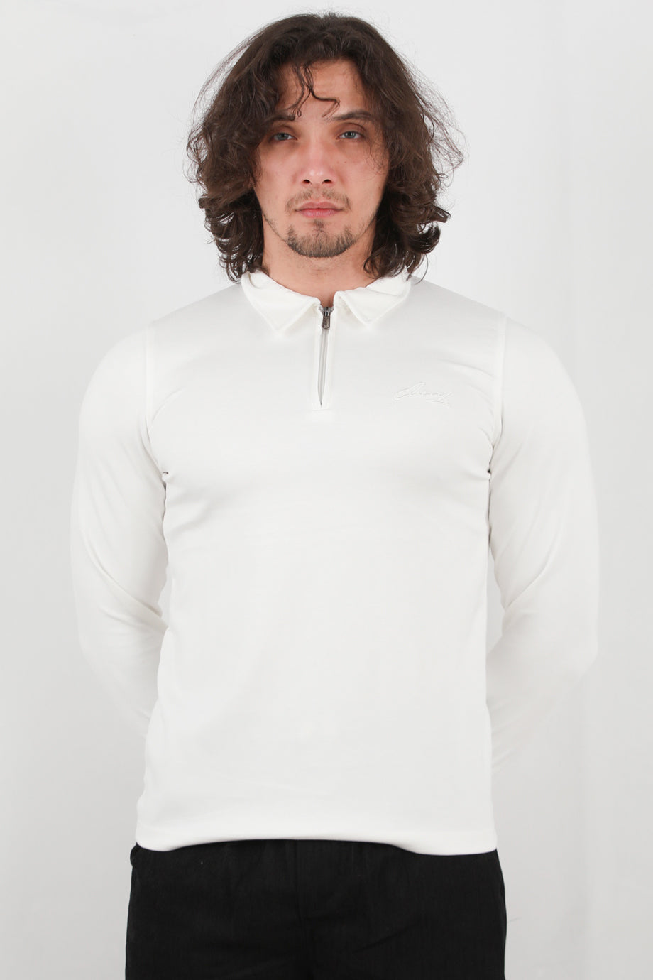 Civor Erkek Yarım Fermuar Polo Yaka Sweat Beyaz