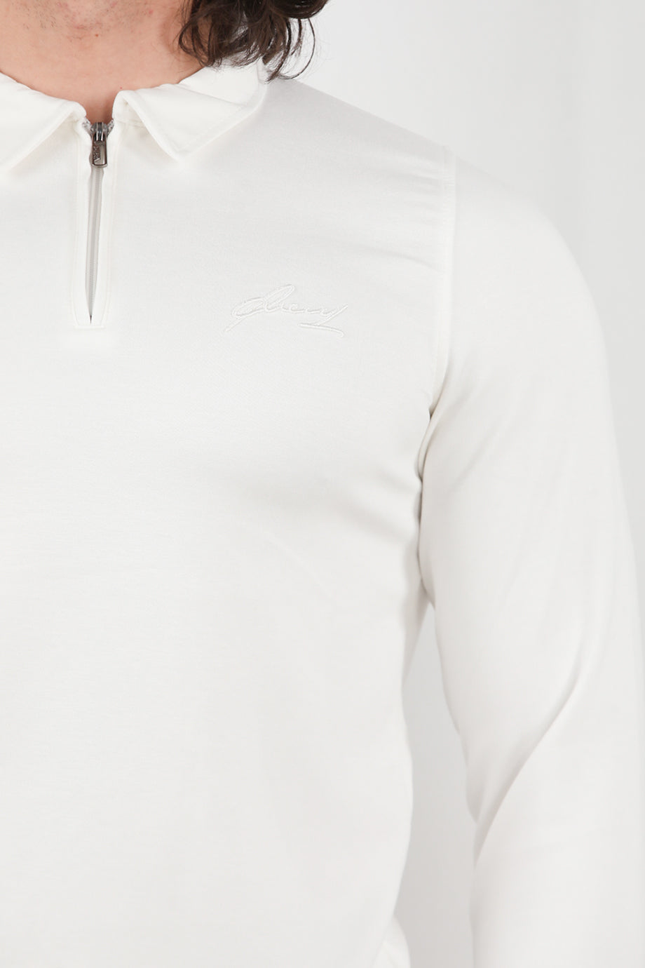 Civor Erkek Yarım Fermuar Polo Yaka Sweat Beyaz