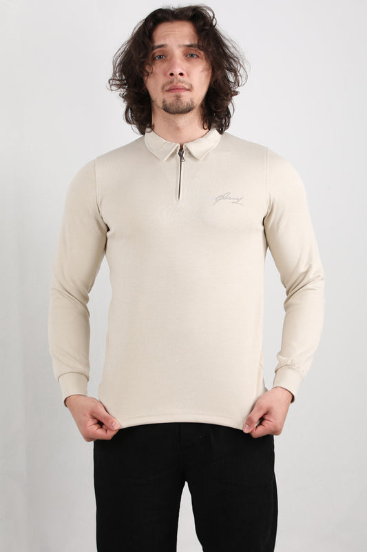 Civor  Erkek Yarım Fermuar Polo Yaka Sweat Taş