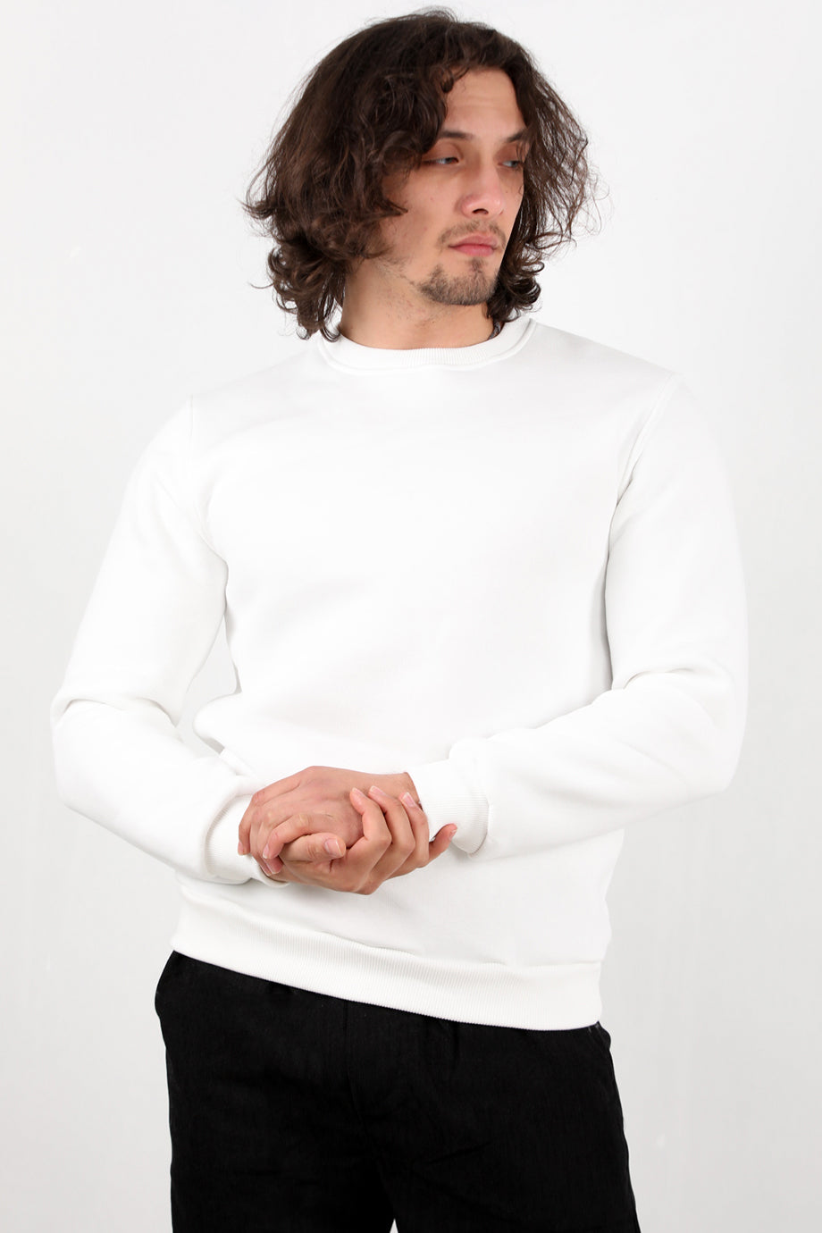 Flexor Erkek Bisiklet Yaka Sweat Ekru