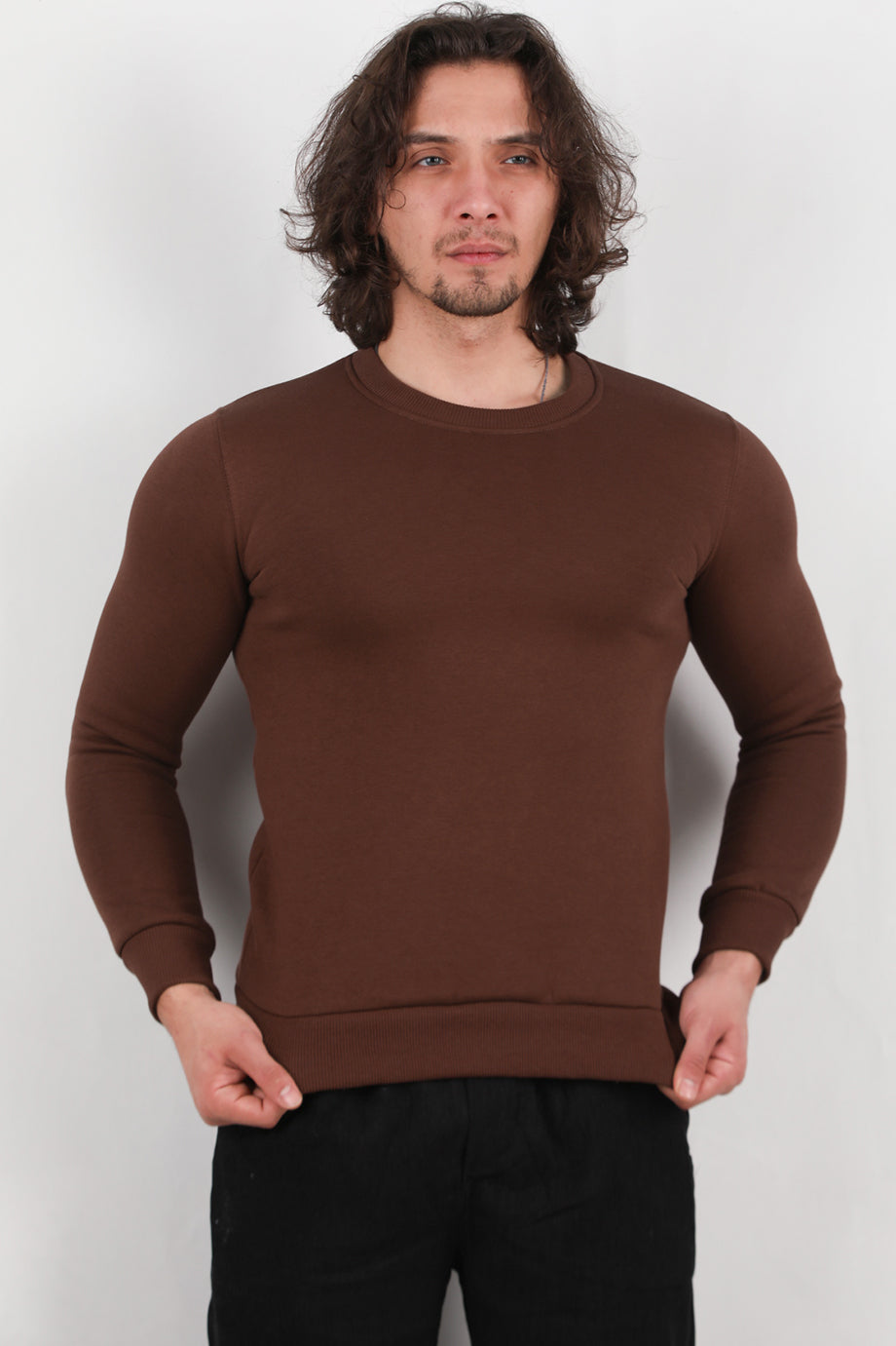 Flexor Erkek Bisiklet Yaka Sweat Kahverengi