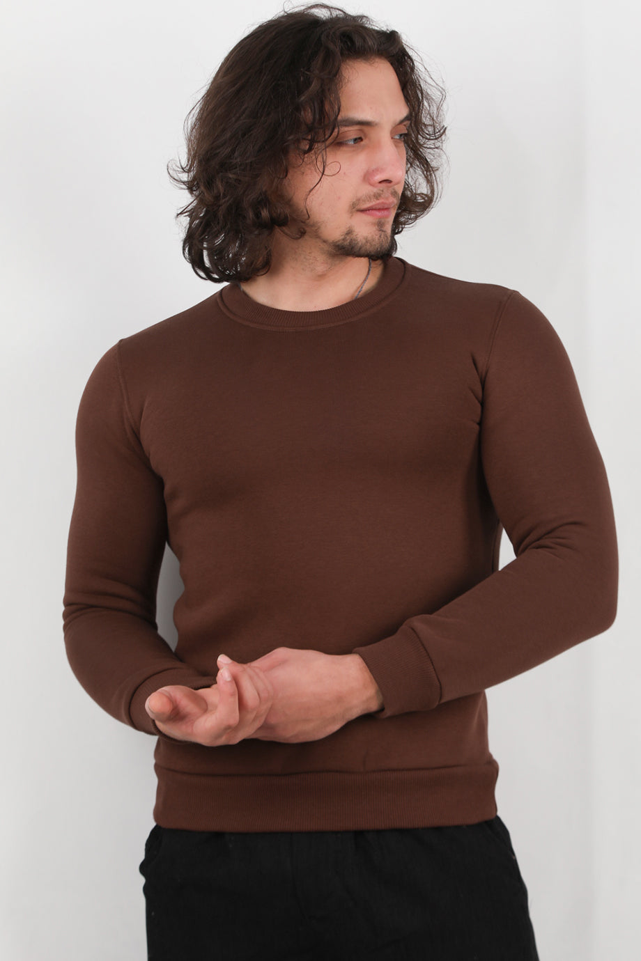 Flexor Erkek Bisiklet Yaka Sweat Kahverengi