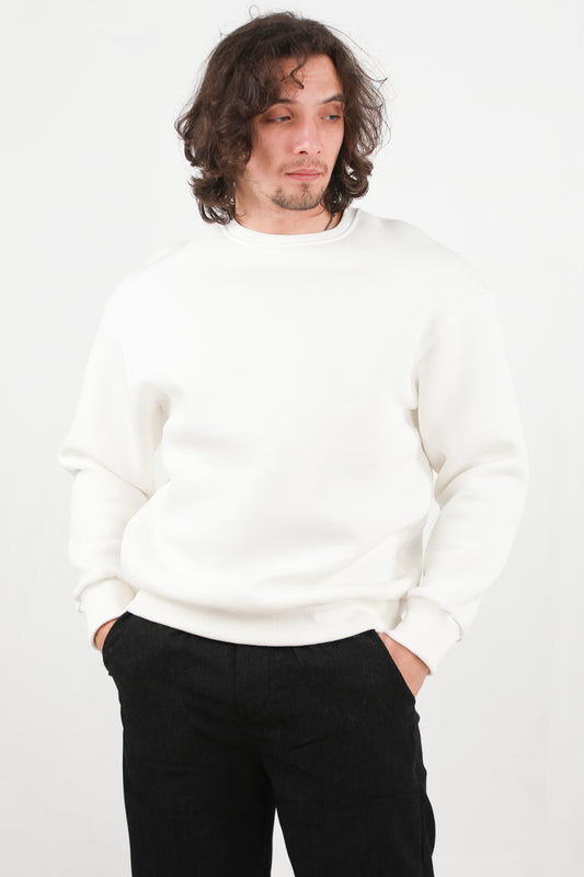 Flexton Erkek Oversize Bisiklet Yaka Şardonlu Sweat Ekru