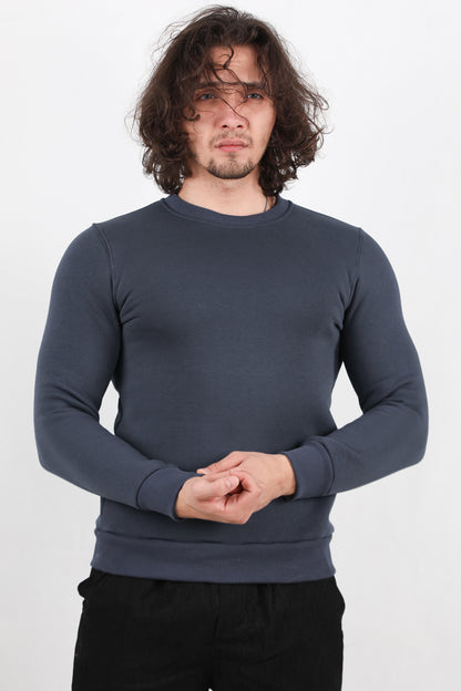 Flexton  Erkek Oversize Bisiklet Yaka Şardonlu Sweat Füme