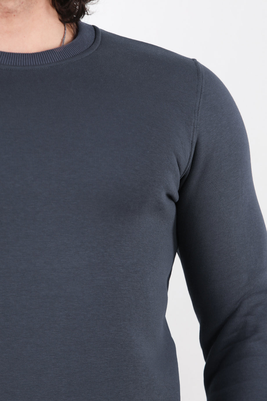 Flexton  Erkek Oversize Bisiklet Yaka Şardonlu Sweat Füme