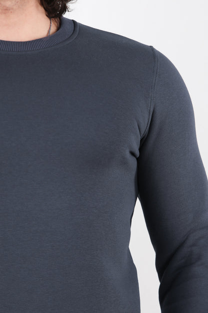 Flexton  Erkek Oversize Bisiklet Yaka Şardonlu Sweat Füme