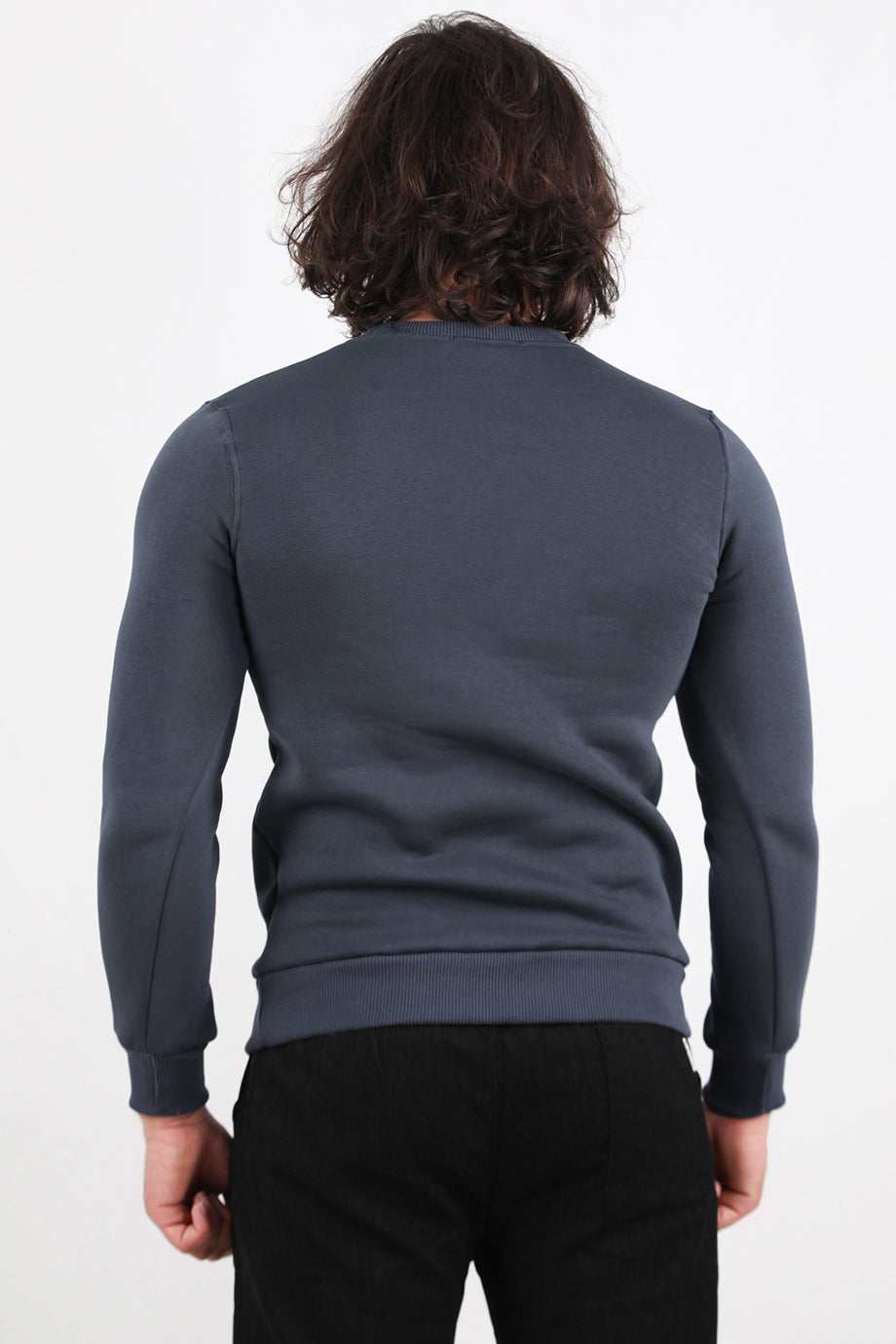 Flexton  Erkek Oversize Bisiklet Yaka Şardonlu Sweat Füme