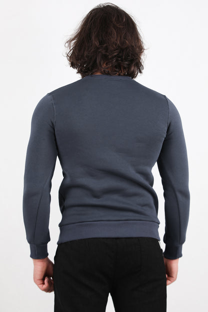 Flexton  Erkek Oversize Bisiklet Yaka Şardonlu Sweat Füme