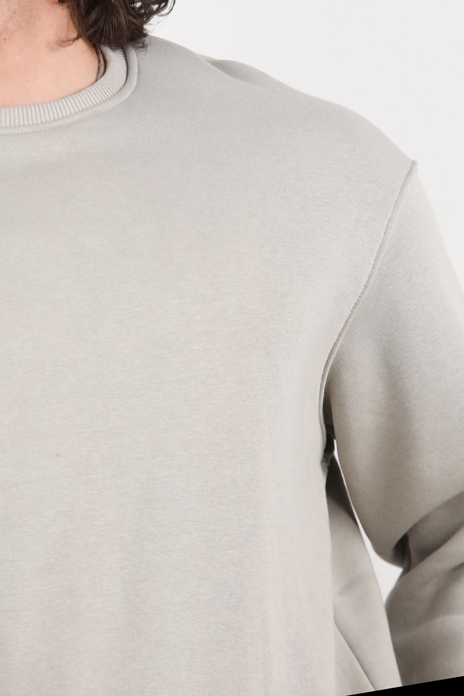 Erkek Oversize Bisiklet Yaka Şardonlu Sweat Gri