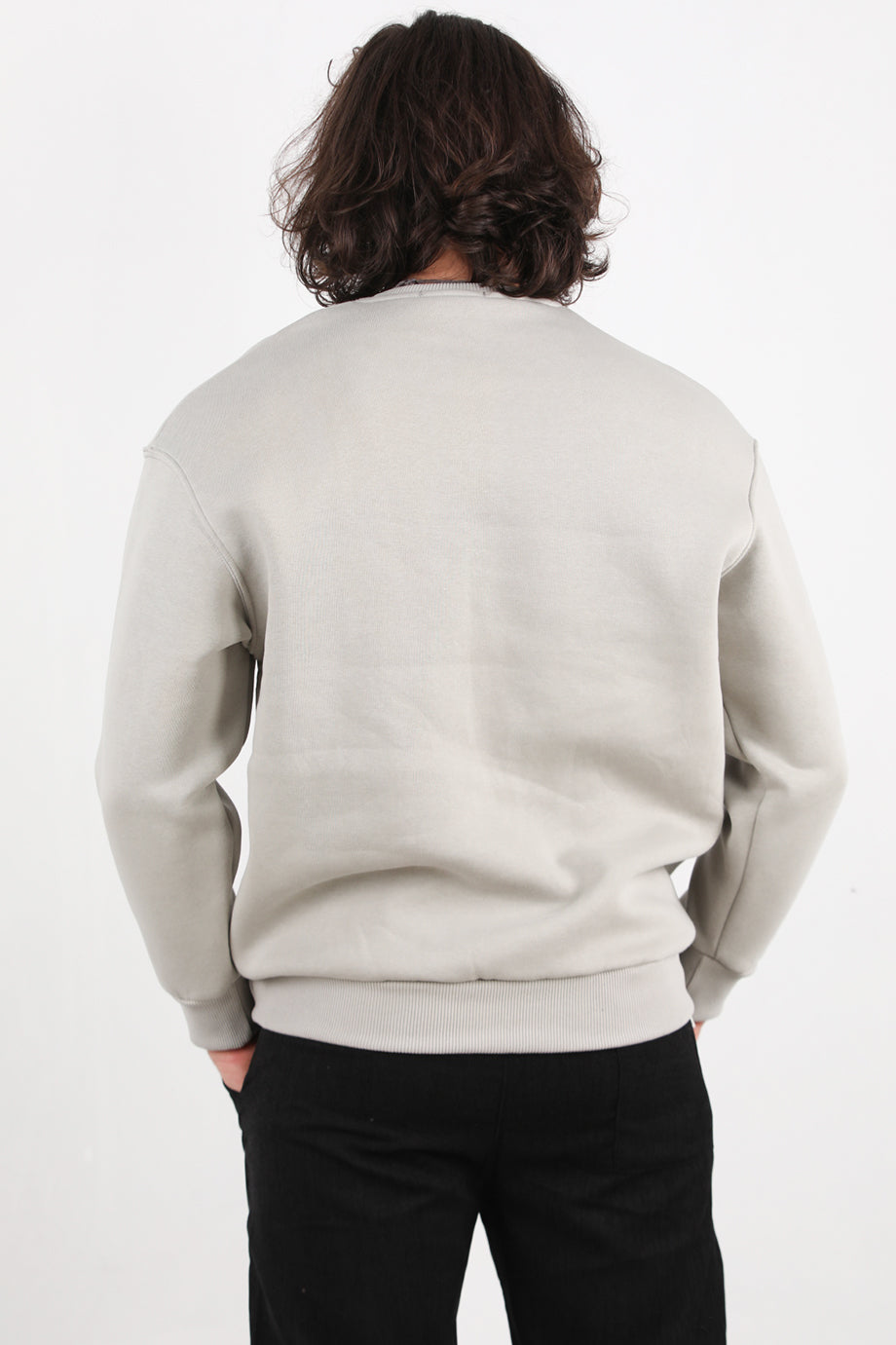 Erkek Oversize Bisiklet Yaka Şardonlu Sweat Gri