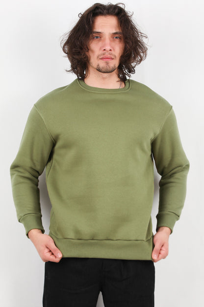 Flexton  Erkek Oversize Bisiklet Yaka Şardonlu Sweat Haki