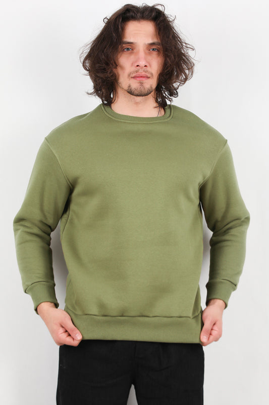 Flexton  Erkek Oversize Bisiklet Yaka Şardonlu Sweat Haki