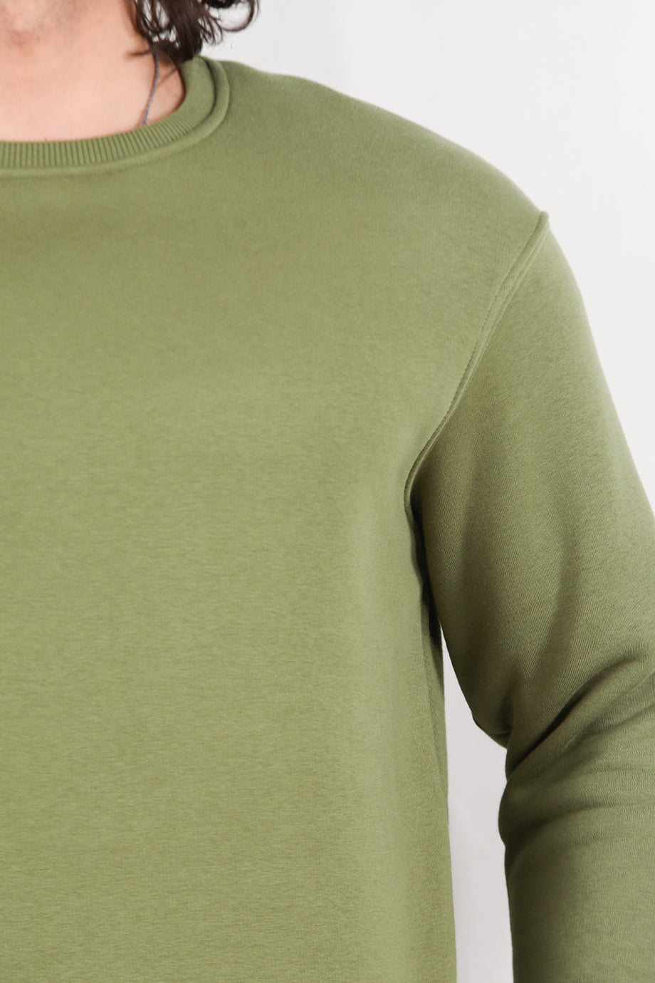 Flexton  Erkek Oversize Bisiklet Yaka Şardonlu Sweat Haki