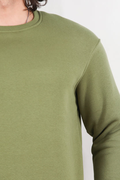 Flexton  Erkek Oversize Bisiklet Yaka Şardonlu Sweat Haki