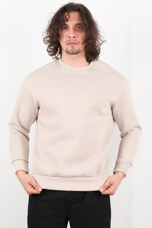 Flexton Erkek Oversize Bisiklet Yaka Şardonlu Sweat Taş