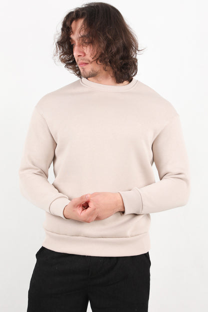 Flexton Erkek Oversize Bisiklet Yaka Şardonlu Sweat Taş