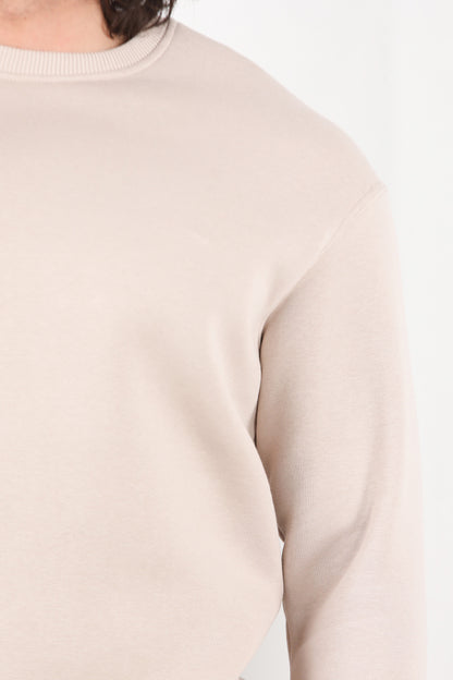 Flexton Erkek Oversize Bisiklet Yaka Şardonlu Sweat Taş