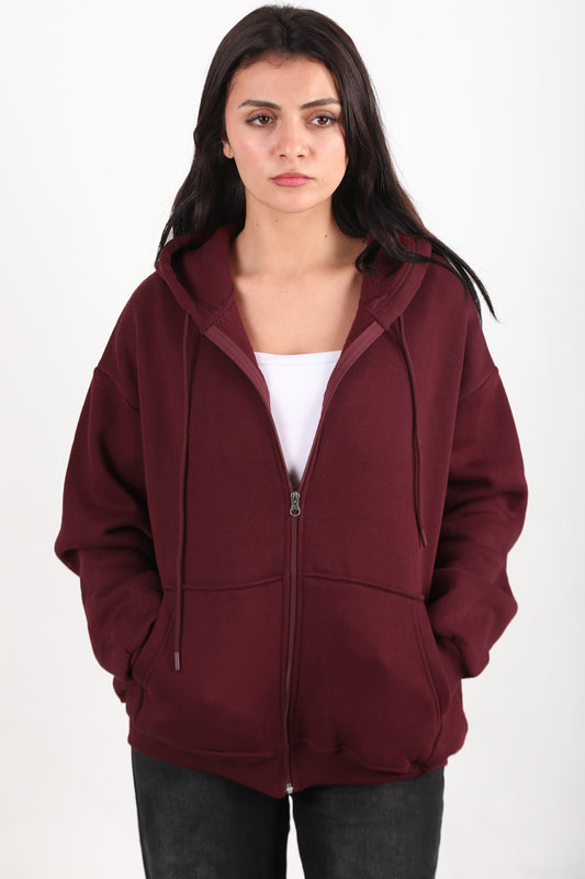 ThreeThread Kadın 3iplik Fermuarlı Sweat Bordo