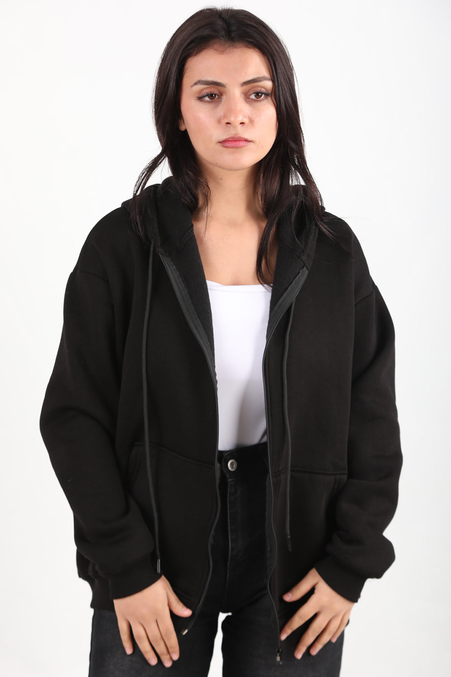 ThreeThread Kadın 3iplik Fermuarlı Sweat Siyah