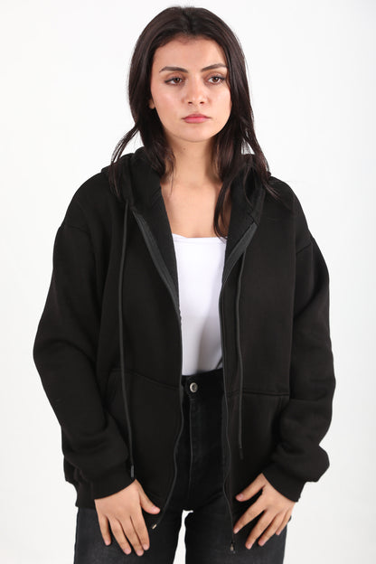 ThreeThread Kadın 3iplik Fermuarlı Sweat Siyah