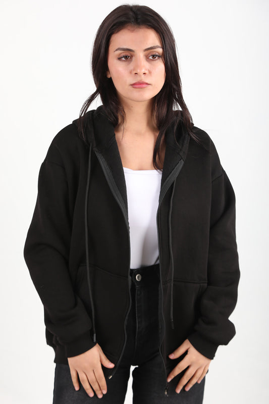 ThreeThread Kadın 3iplik Fermuarlı Sweat Siyah