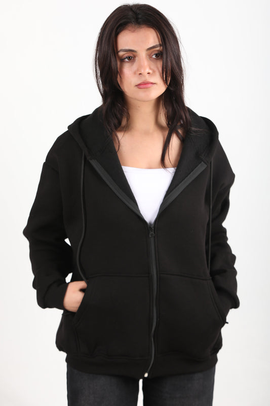 ThreeThread Kadın 3iplik Fermuarlı Sweat Siyah