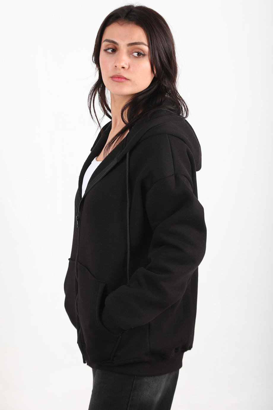 ThreeThread Kadın 3iplik Fermuarlı Sweat Siyah