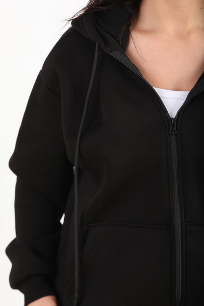 ThreeThread Kadın 3iplik Fermuarlı Sweat Siyah