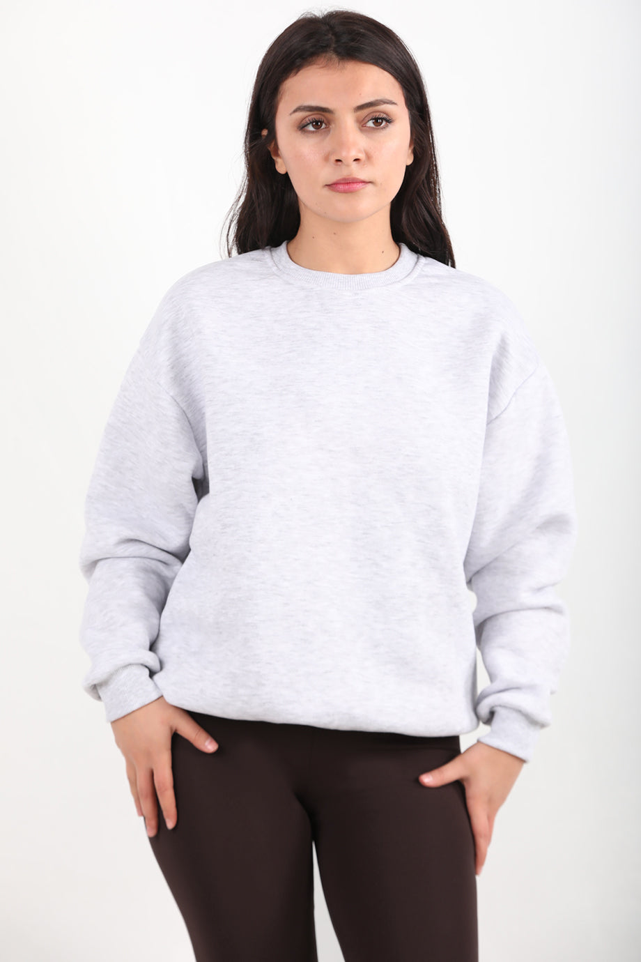 Softlyra Kadın Bisiklet Yaka Sweat Açık Gri