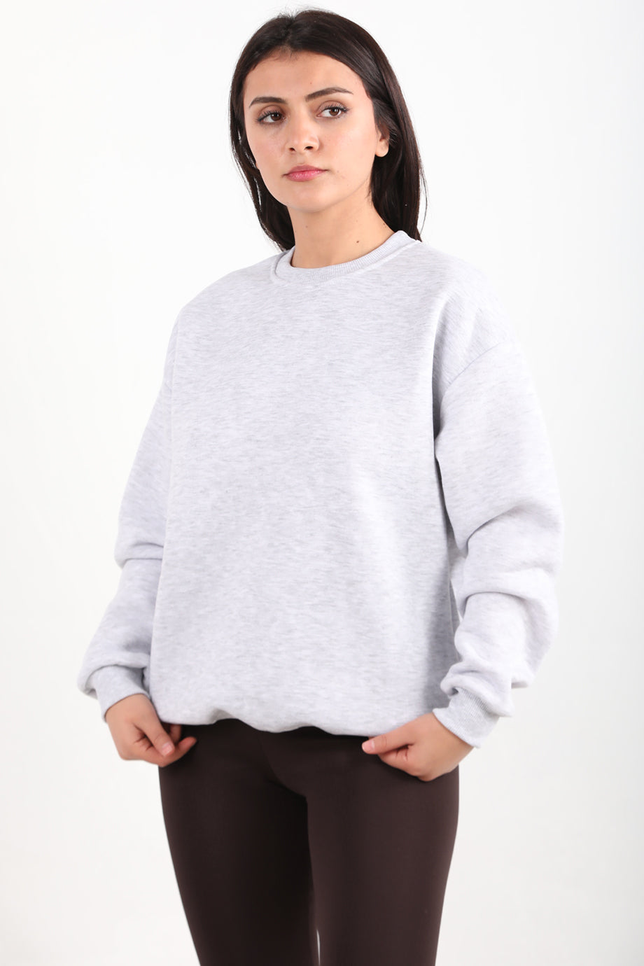 Softlyra Kadın Bisiklet Yaka Sweat Açık Gri