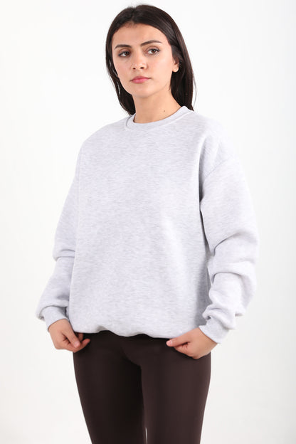 Softlyra Kadın Bisiklet Yaka Sweat Açık Gri