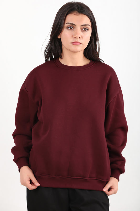 Softlyra Kadın Bisiklet Yaka Sweat Bordo