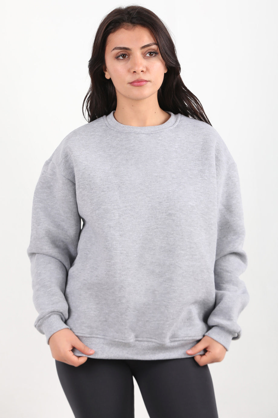 Kadın Bisiklet Yaka Sweat Gri