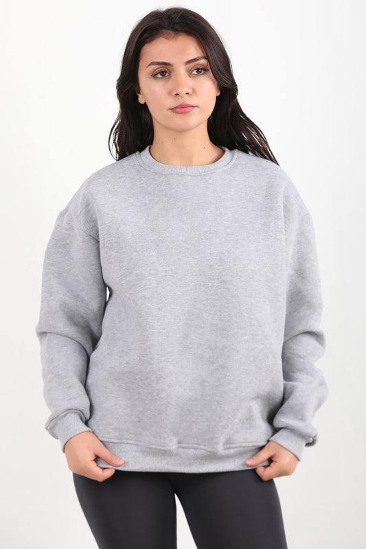 Kadın Bisiklet Yaka Sweat Gri