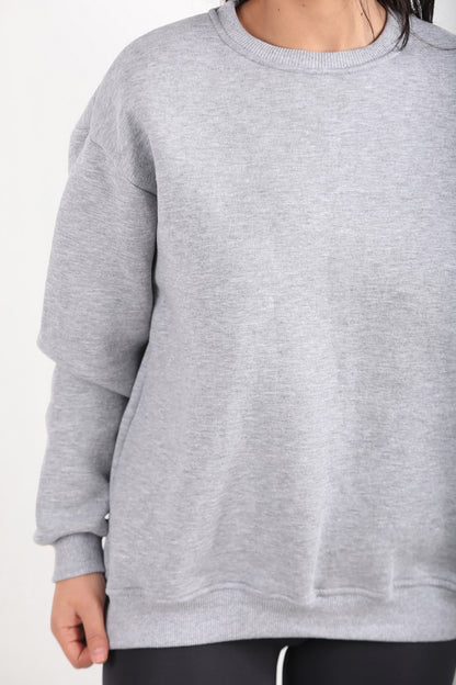 Kadın Bisiklet Yaka Sweat Gri