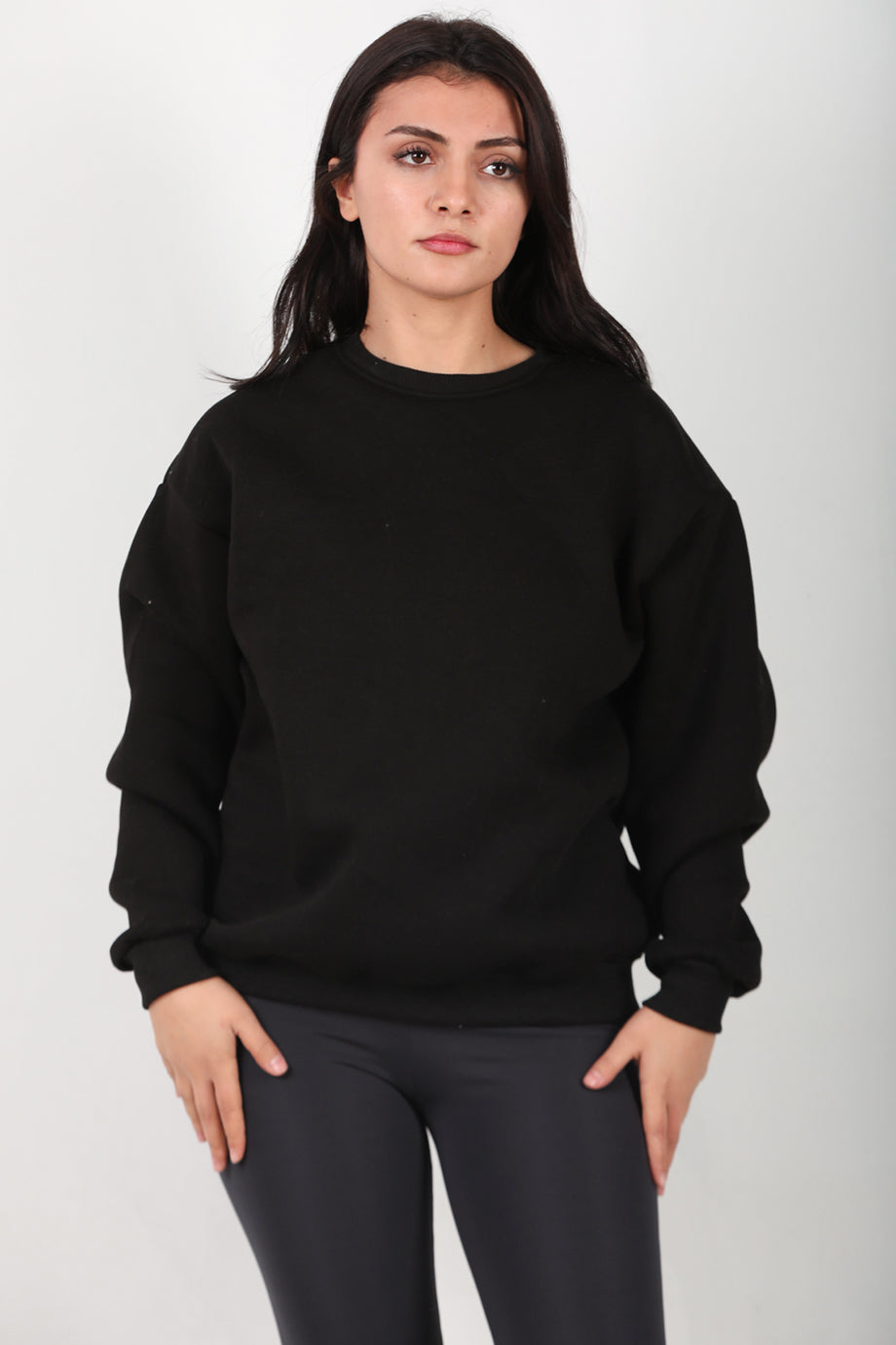 Softlyra Kadın Bisiklet Yaka Sweat Siyah