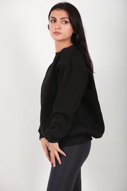 Softlyra Kadın Bisiklet Yaka Sweat Siyah