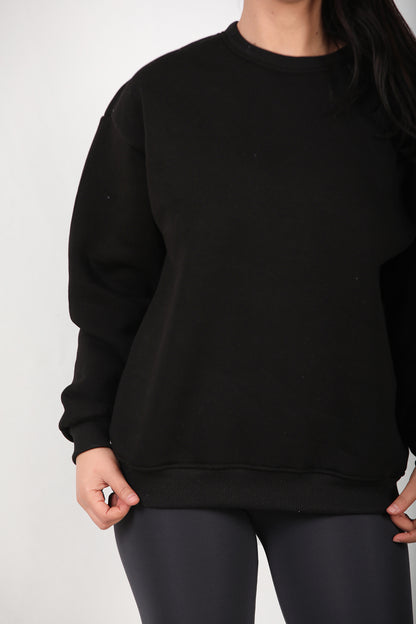 Softlyra Kadın Bisiklet Yaka Sweat Siyah