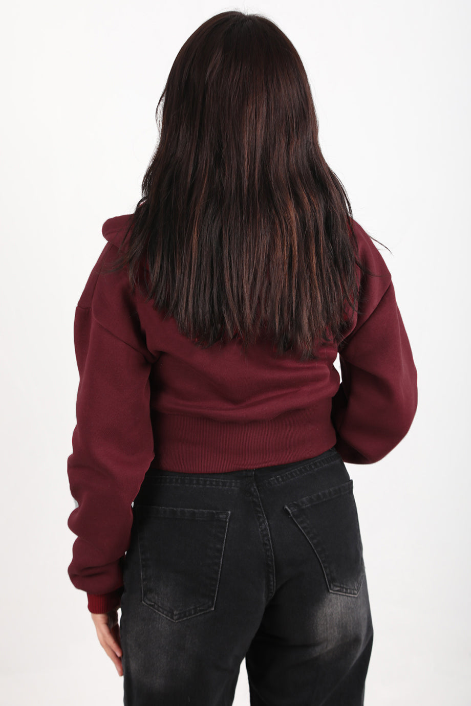 Cropzip Kadın Fermuarlı Crop Sweat Bordo
