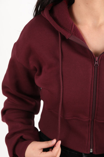 Cropzip Kadın Fermuarlı Crop Sweat Bordo