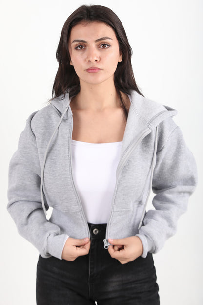Cropzip Kadın Fermuarlı Crop Sweat Gri