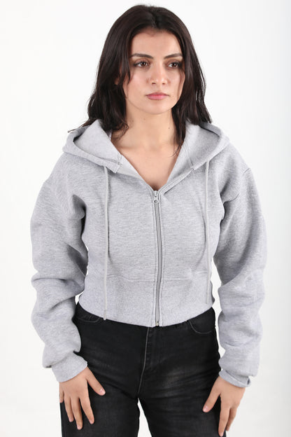 Cropzip Kadın Fermuarlı Crop Sweat Gri