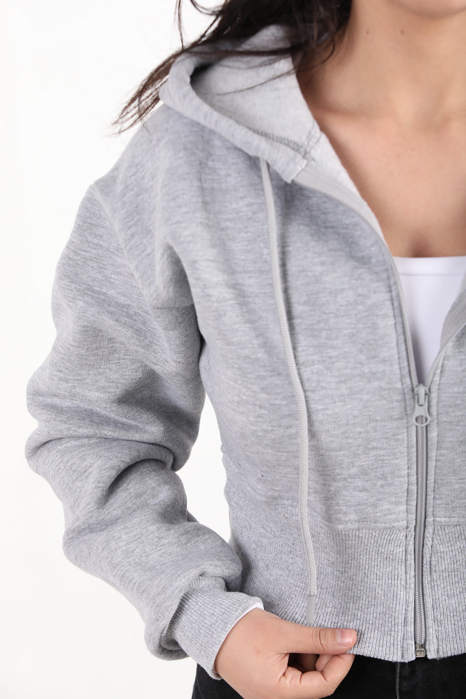 Cropzip Kadın Fermuarlı Crop Sweat Gri